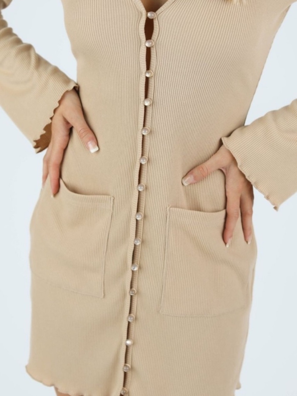 Kittenish Tan Button Down Mini Dress